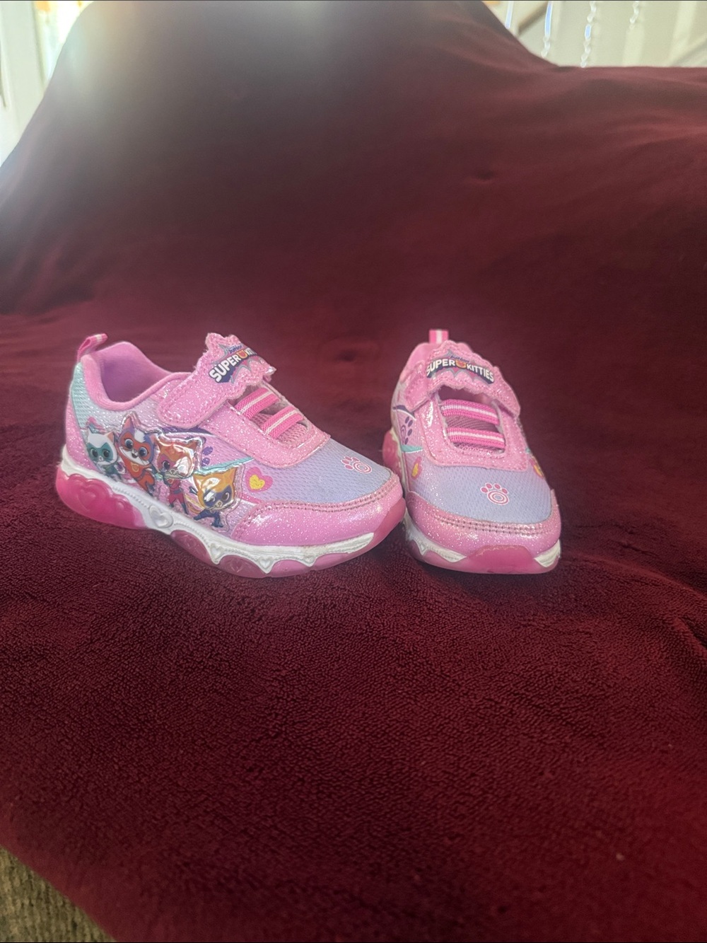 Disney Junior SuperKitties Girls' Light-Up Sneakers, Lightweight Hook and Loop